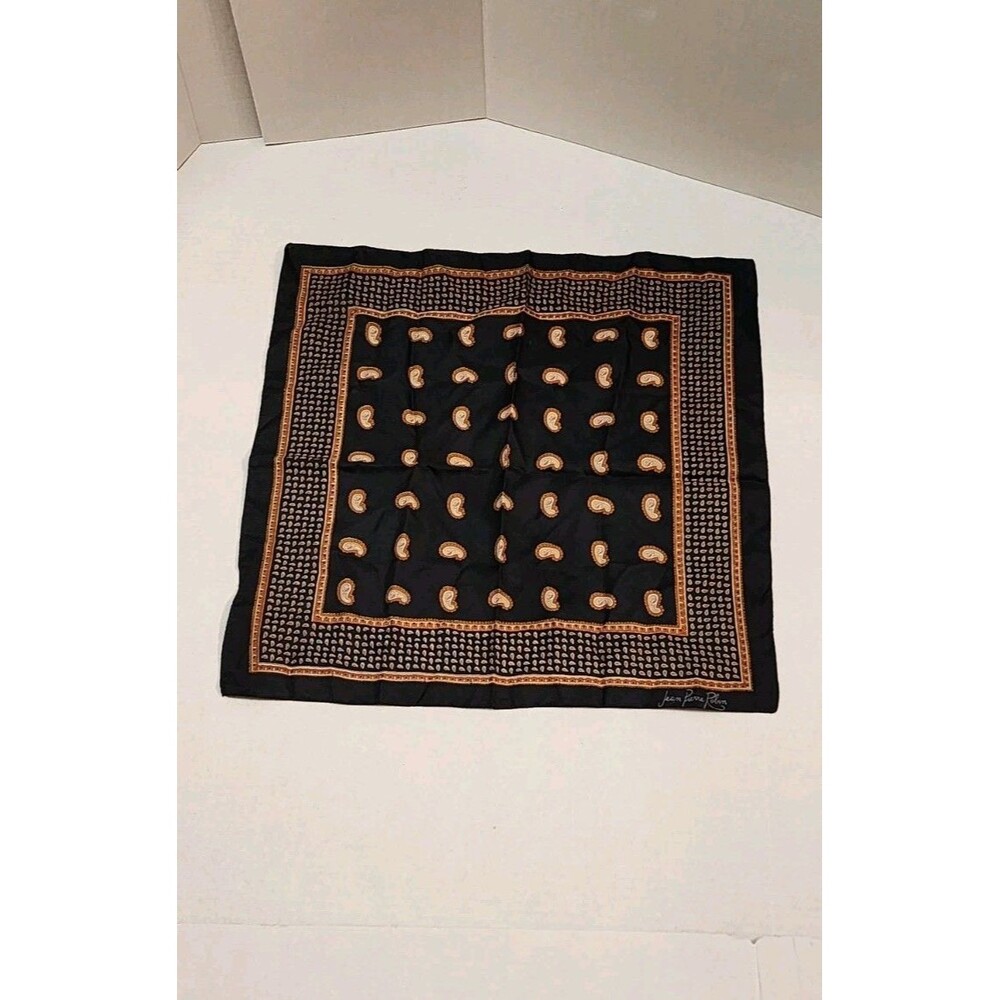Vintage Jean Pierre Robin Scarf Black Paisley 19.5x19.75" Dark Academia Italy